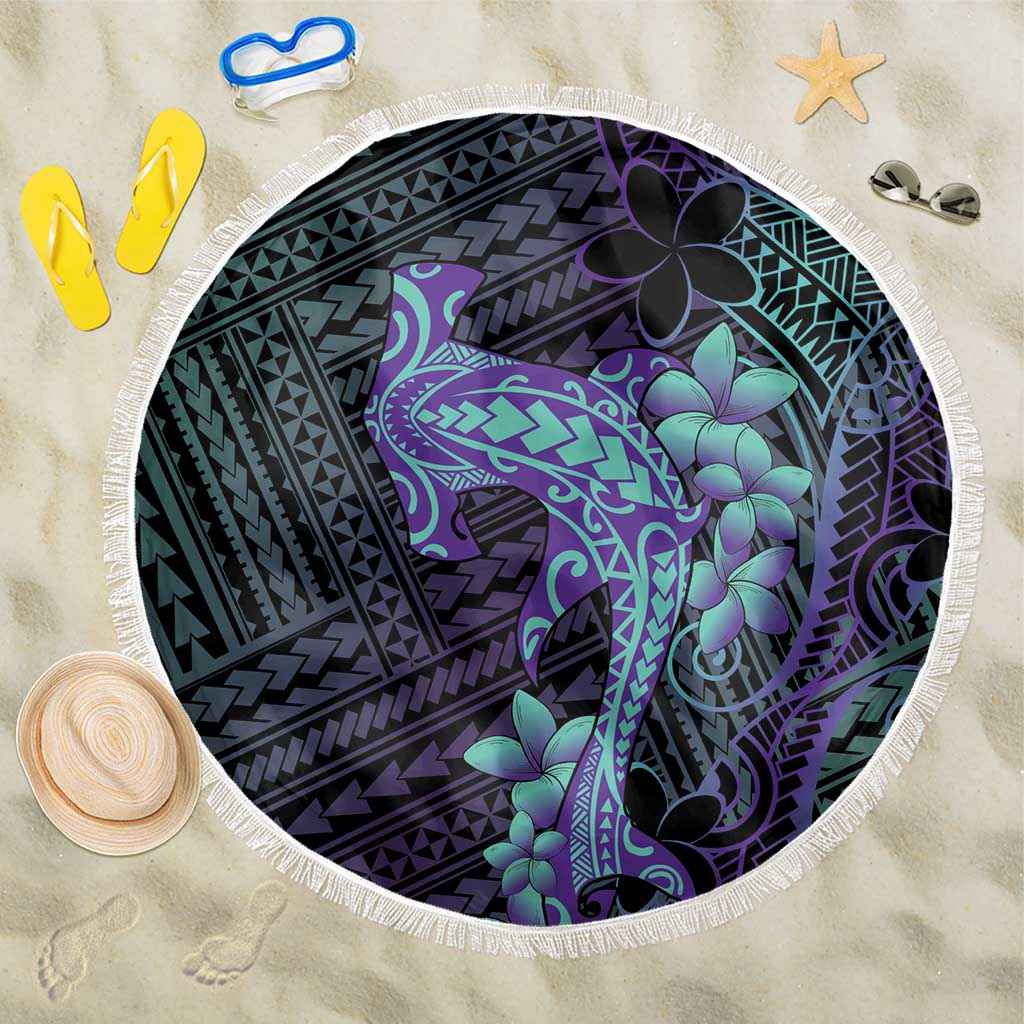 Purple Paradise Hawaii Beach Blanket Hammerhead Shark Tattoo Curve Polynesian LT14 One Size 150cm Purple - Polynesian Pride