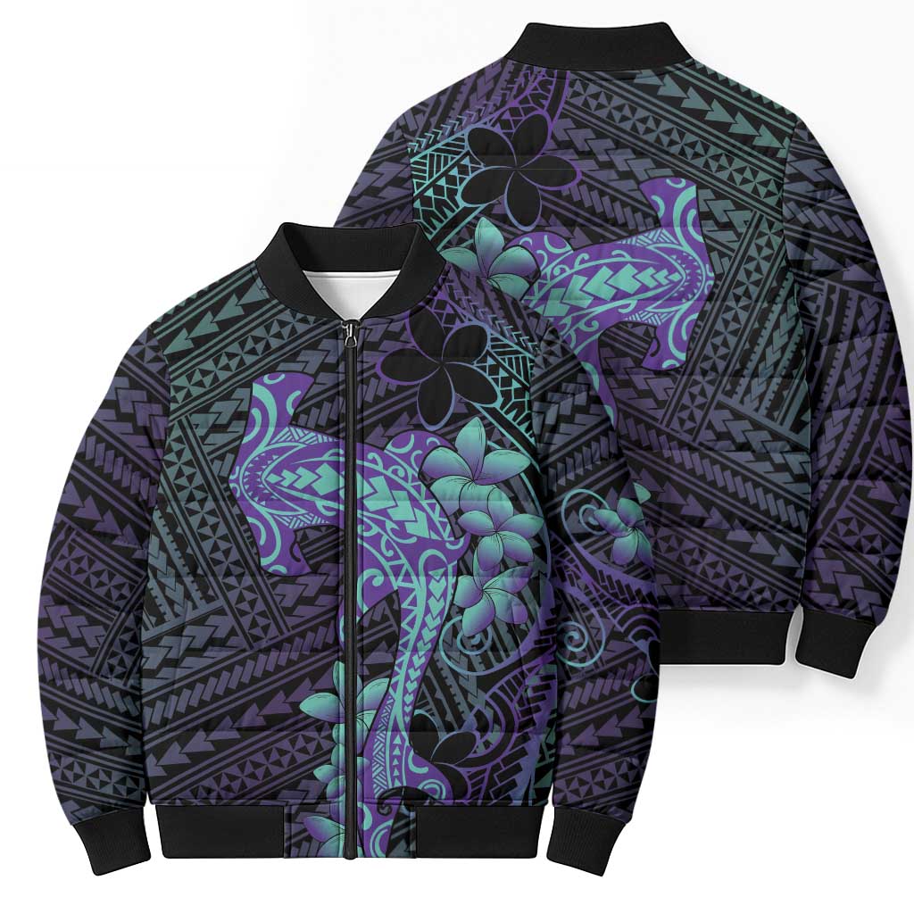 Purple Paradise Hawaii Bomber Puffer Jacket Hammerhead Shark Tattoo Curve Polynesian LT14 - Polynesian Pride