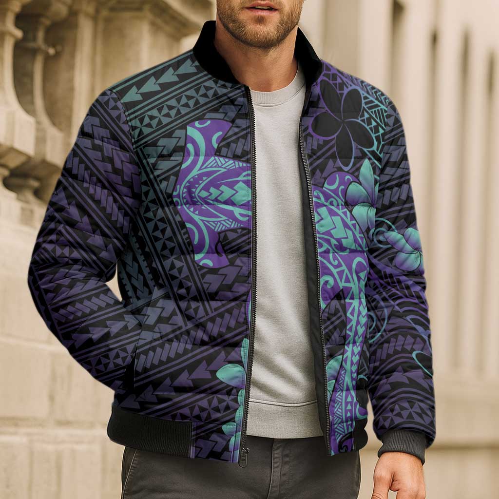 Purple Paradise Hawaii Bomber Puffer Jacket Hammerhead Shark Tattoo Curve Polynesian LT14 - Polynesian Pride