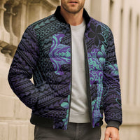 Purple Paradise Hawaii Bomber Puffer Jacket Hammerhead Shark Tattoo Curve Polynesian LT14 - Polynesian Pride