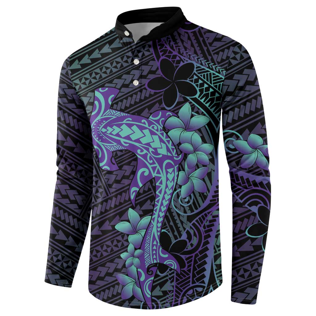 Purple Paradise Hawaii Button Sweatshirt Hammerhead Shark Tattoo Curve Polynesian LT14 - Polynesian Pride