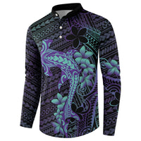 Purple Paradise Hawaii Button Sweatshirt Hammerhead Shark Tattoo Curve Polynesian LT14 - Polynesian Pride