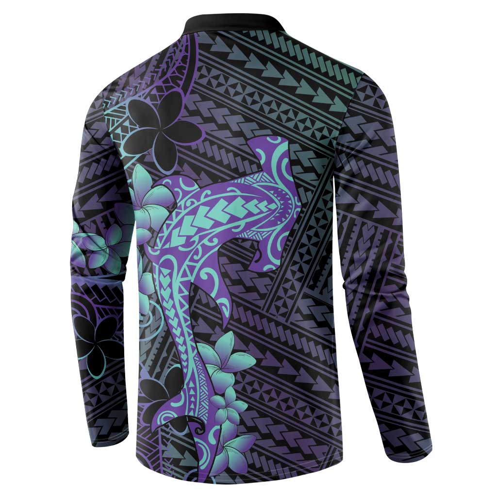 Purple Paradise Hawaii Button Sweatshirt Hammerhead Shark Tattoo Curve Polynesian LT14 - Polynesian Pride