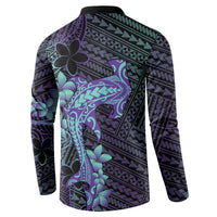 Purple Paradise Hawaii Button Sweatshirt Hammerhead Shark Tattoo Curve Polynesian LT14 - Polynesian Pride