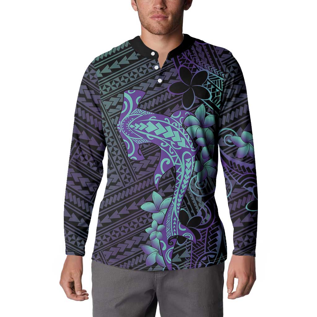 Purple Paradise Hawaii Button Sweatshirt Hammerhead Shark Tattoo Curve Polynesian LT14 - Polynesian Pride