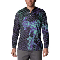 Purple Paradise Hawaii Button Sweatshirt Hammerhead Shark Tattoo Curve Polynesian LT14 - Polynesian Pride