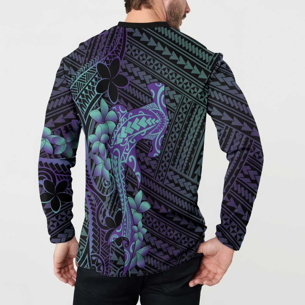 Purple Paradise Hawaii Button Sweatshirt Hammerhead Shark Tattoo Curve Polynesian LT14 - Polynesian Pride