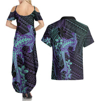 Purple Paradise Hawaii Couples Matching Summer Maxi Dress and Hawaiian Shirt Hammerhead Shark Tattoo Curve Polynesian - Polynesian Pride