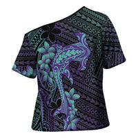 Purple Paradise Hawaii Cross Shoulder Shirt Hammerhead Shark Tattoo Curve Polynesian LT14 - Polynesian Pride