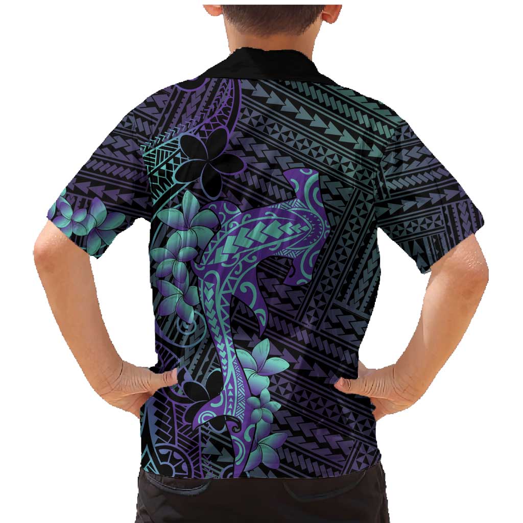 Purple Paradise Hawaii Family Matching Mermaid Dress and Hawaiian Shirt Hammerhead Shark Tattoo Curve Polynesian - Polynesian Pride