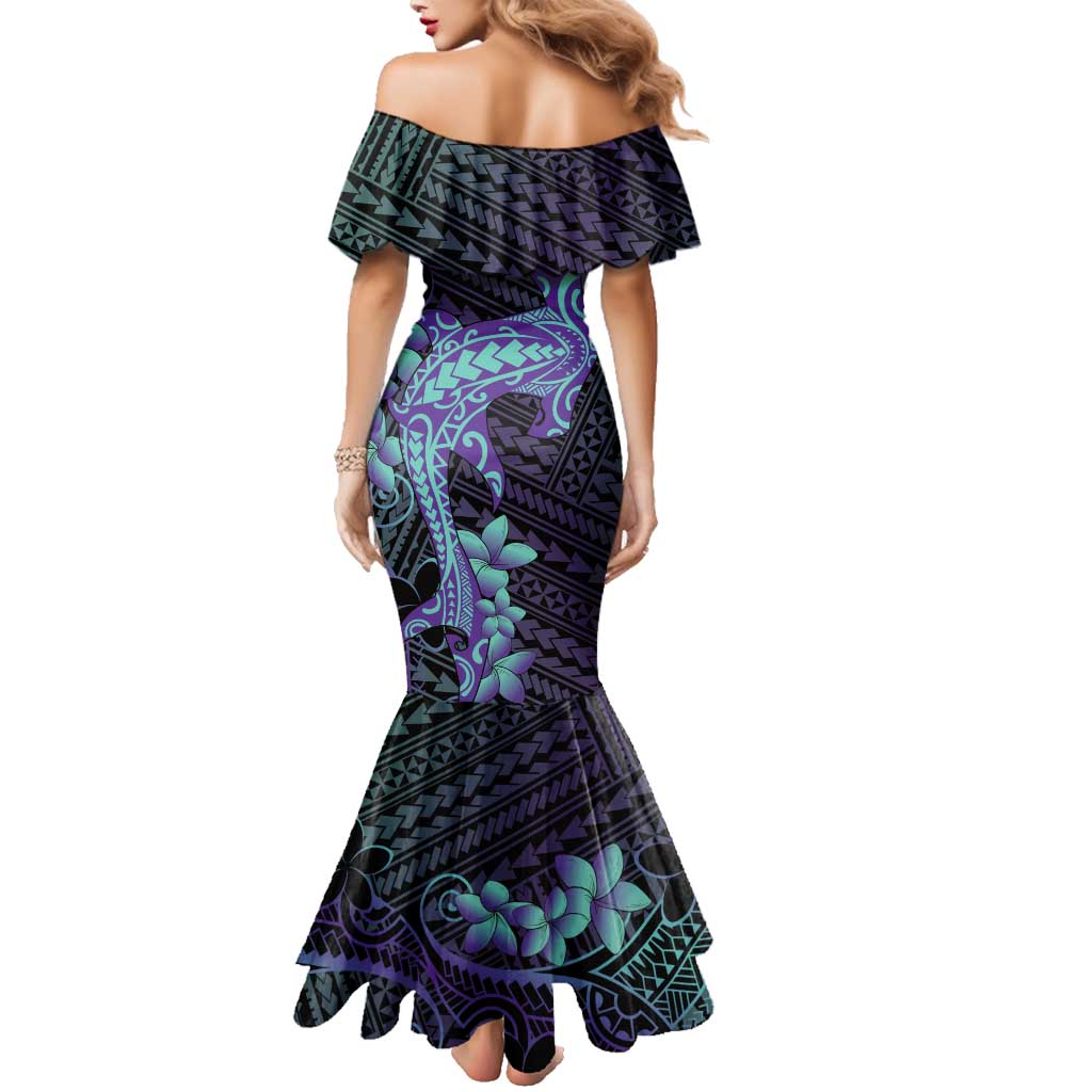 Purple Paradise Hawaii Family Matching Mermaid Dress and Hawaiian Shirt Hammerhead Shark Tattoo Curve Polynesian - Polynesian Pride