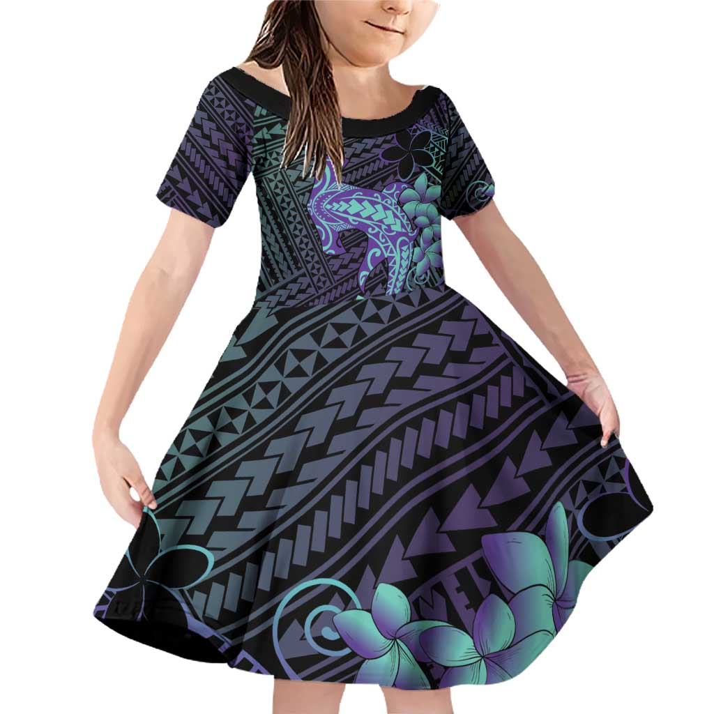 Purple Paradise Hawaii Family Matching Off Shoulder Short Dress and Hawaiian Shirt Hammerhead Shark Tattoo Curve Polynesian - Polynesian Pride