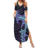 Purple Paradise Hawaii Family Matching Summer Maxi Dress and Hawaiian Shirt Hammerhead Shark Tattoo Curve Polynesian - Polynesian Pride