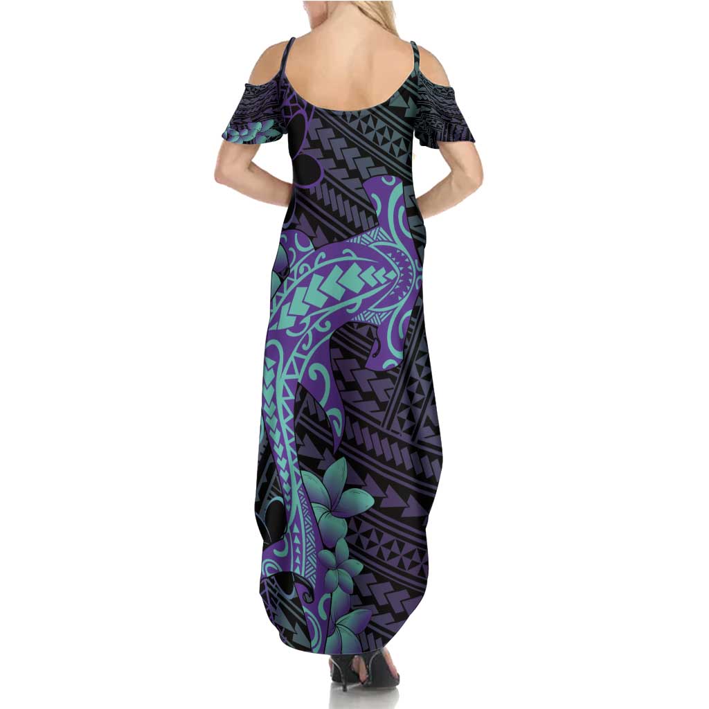 Purple Paradise Hawaii Family Matching Summer Maxi Dress and Hawaiian Shirt Hammerhead Shark Tattoo Curve Polynesian - Polynesian Pride