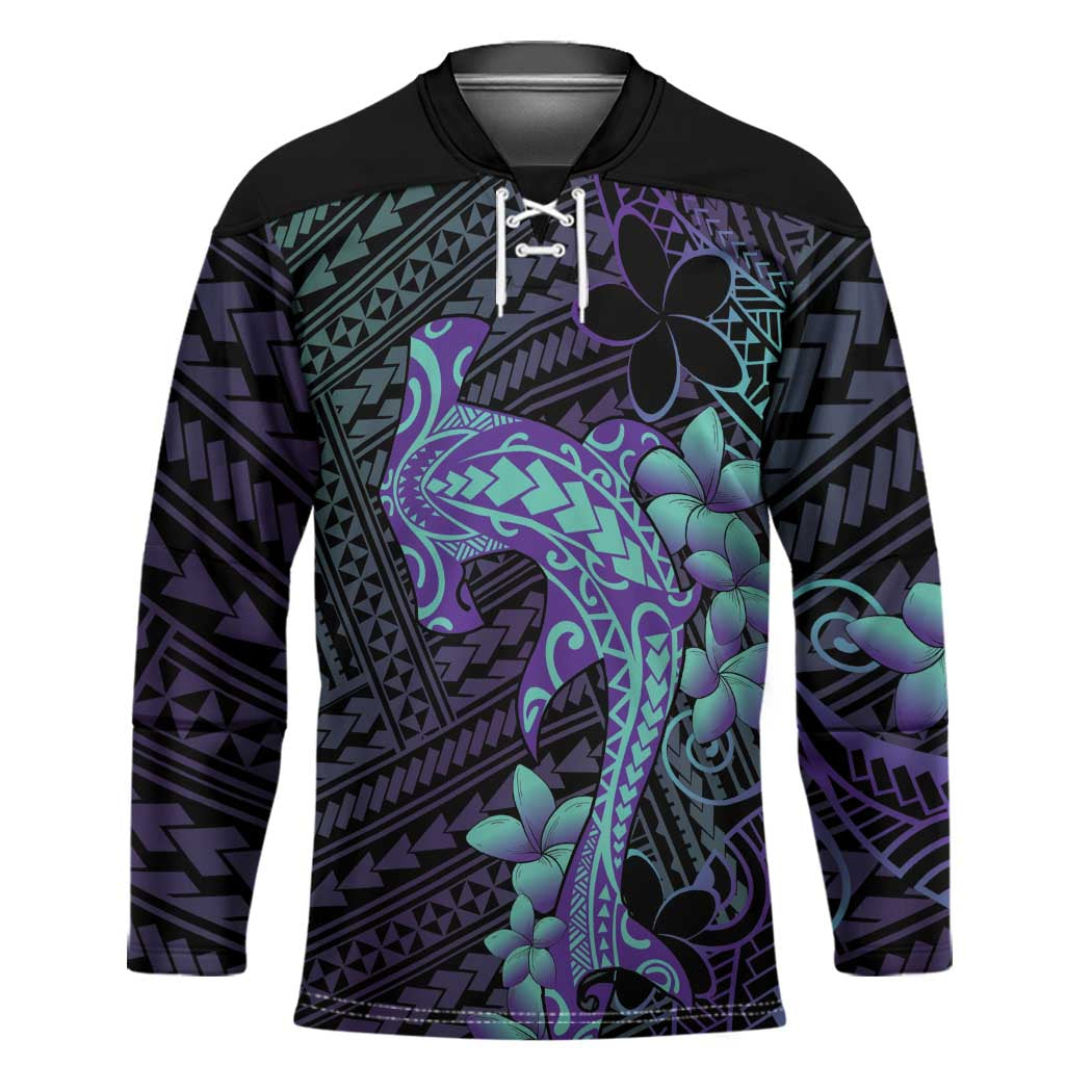 Purple Paradise Hawaii Hockey Jersey Hammerhead Shark Tattoo Curve Polynesian LT14 Unisex Purple - Polynesian Pride