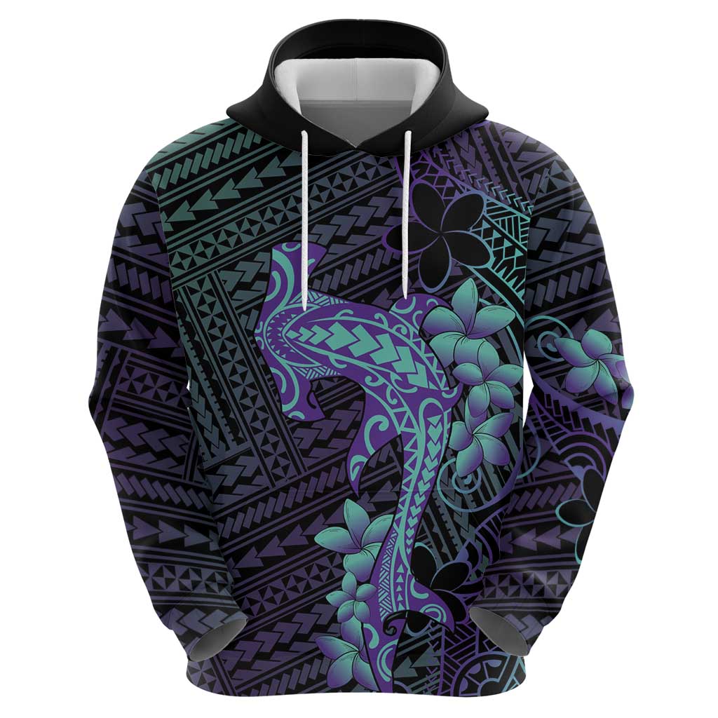Purple Paradise Hawaii Hoodie Hammerhead Shark Tattoo Curve Polynesian - Polynesian Pride