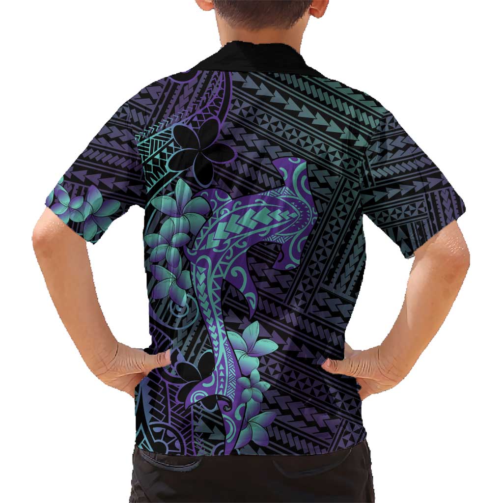 Purple Paradise Hawaii Kid Hawaiian Shirt Hammerhead Shark Tattoo Curve Polynesian - Polynesian Pride