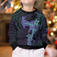 Purple Paradise Hawaii Kid Ugly Christmas Sweater Hammerhead Shark Tattoo Curve Polynesian - Polynesian Pride