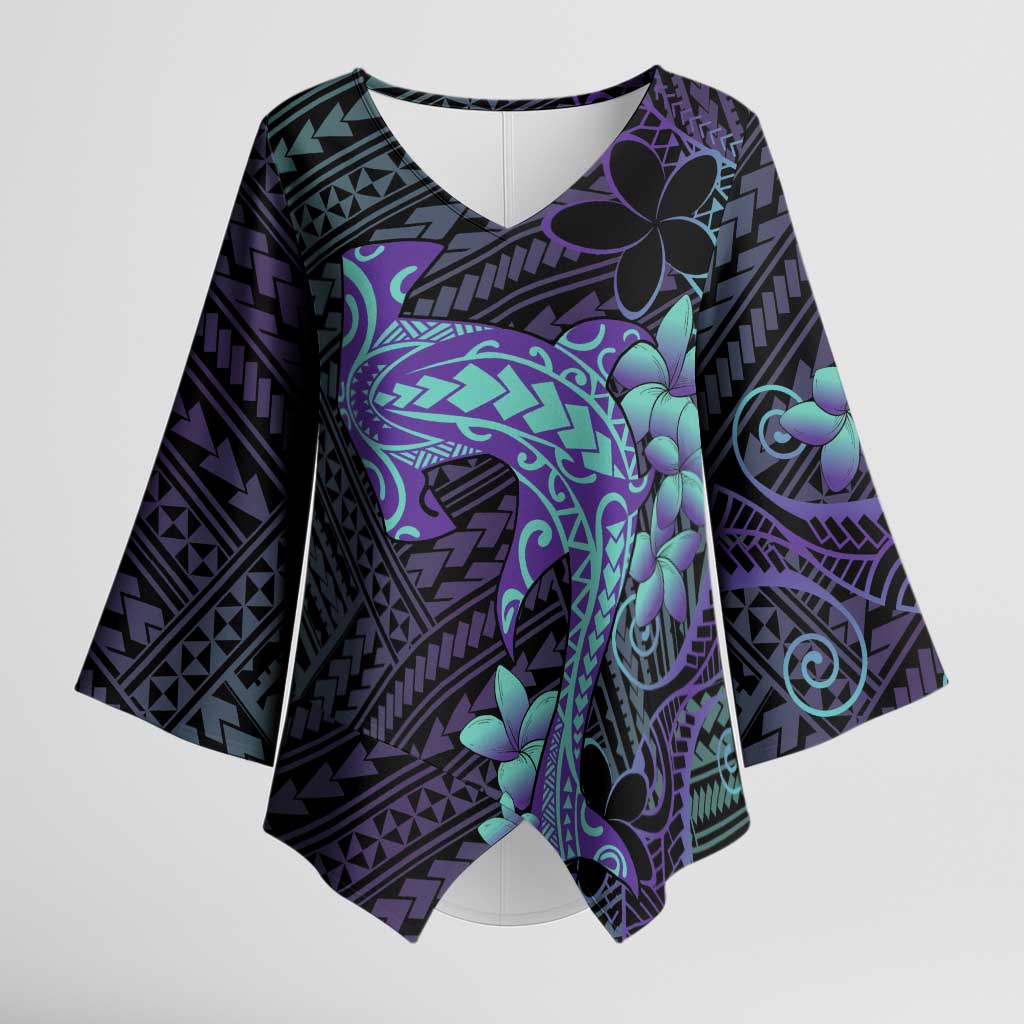 Purple Paradise Hawaii Kimono Sleeve Blouse Hammerhead Shark Tattoo Curve Polynesian LT14 Female Purple - Polynesian Pride