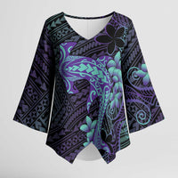 Purple Paradise Hawaii Kimono Sleeve Blouse Hammerhead Shark Tattoo Curve Polynesian LT14 Female Purple - Polynesian Pride