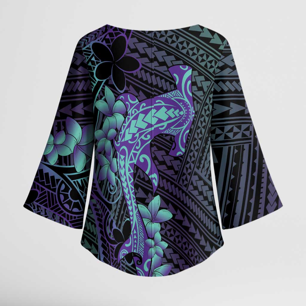 Purple Paradise Hawaii Kimono Sleeve Blouse Hammerhead Shark Tattoo Curve Polynesian LT14 - Polynesian Pride