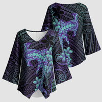 Purple Paradise Hawaii Kimono Sleeve Blouse Hammerhead Shark Tattoo Curve Polynesian LT14 - Polynesian Pride