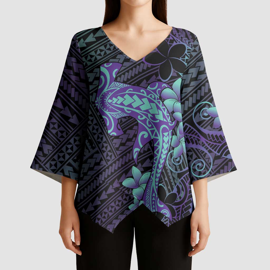 Purple Paradise Hawaii Kimono Sleeve Blouse Hammerhead Shark Tattoo Curve Polynesian LT14 - Polynesian Pride