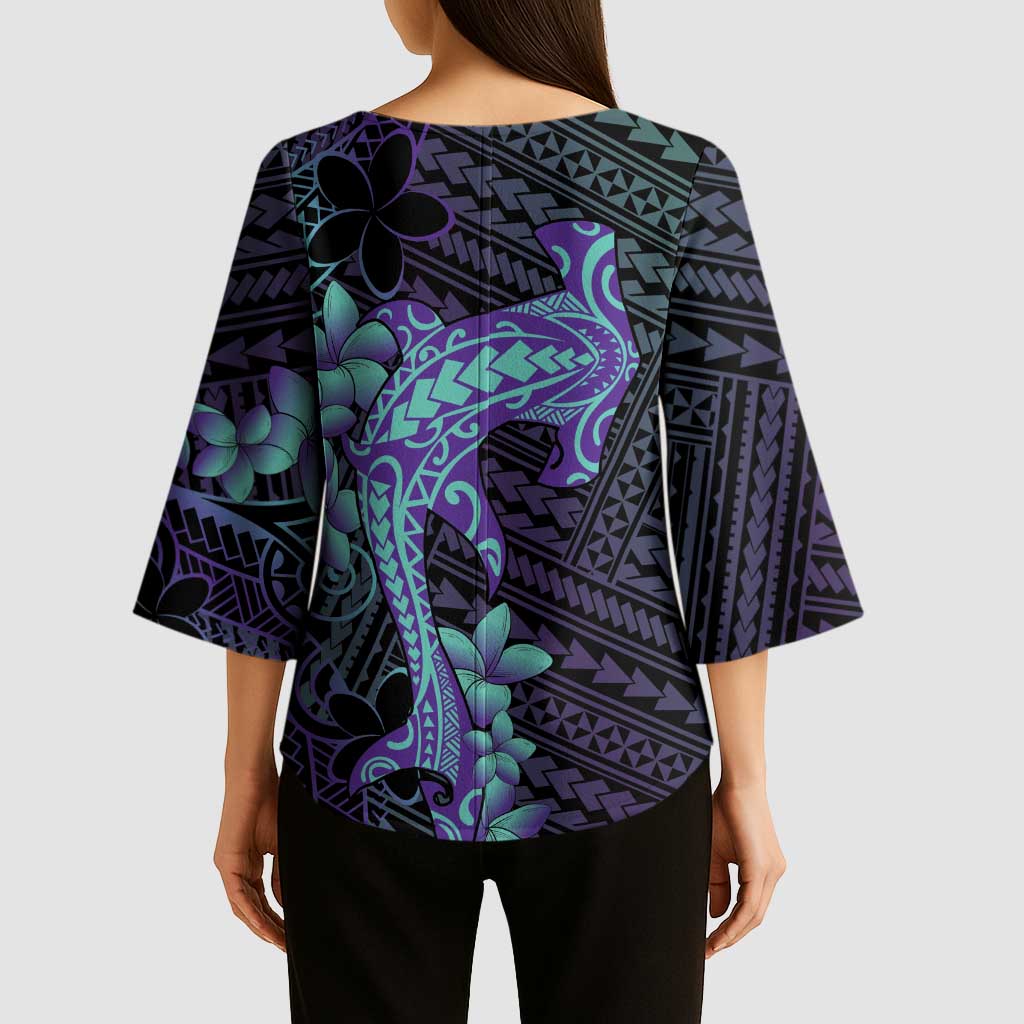 Purple Paradise Hawaii Kimono Sleeve Blouse Hammerhead Shark Tattoo Curve Polynesian LT14 - Polynesian Pride