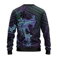 Purple Paradise Hawaii Ugly Christmas Sweater Hammerhead Shark Tattoo Curve Polynesian - Polynesian Pride