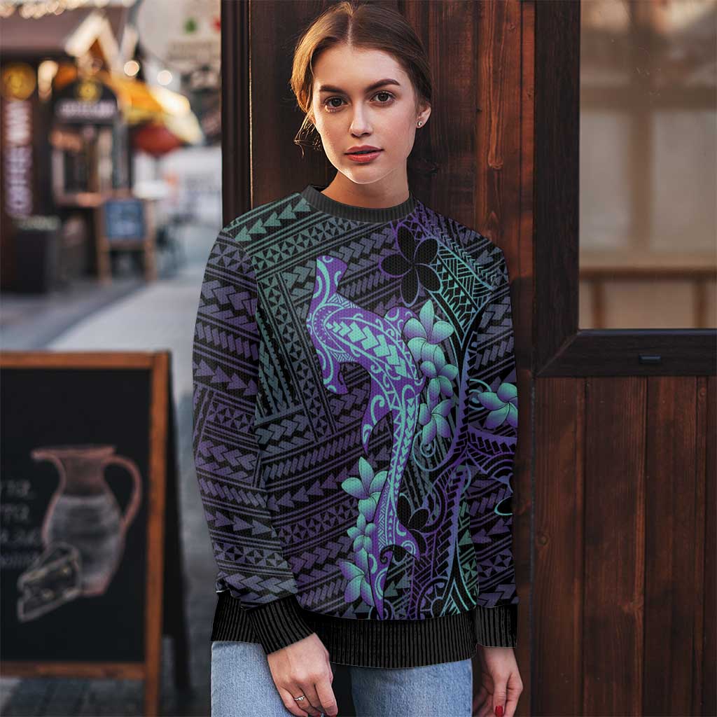 Purple Paradise Hawaii Ugly Christmas Sweater Hammerhead Shark Tattoo Curve Polynesian - Polynesian Pride