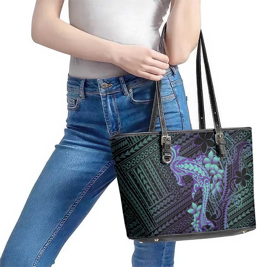 Purple Paradise Hawaii Leather Tote Bag Hammerhead Shark Tattoo Curve Polynesian - Polynesian Pride