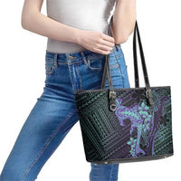 Purple Paradise Hawaii Leather Tote Bag Hammerhead Shark Tattoo Curve Polynesian - Polynesian Pride