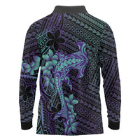 Purple Paradise Hawaii Long Sleeve Polo Shirt Hammerhead Shark Tattoo Curve Polynesian LT14 - Polynesian Pride