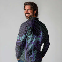 Purple Paradise Hawaii Long Sleeve Polo Shirt Hammerhead Shark Tattoo Curve Polynesian LT14 - Polynesian Pride