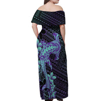 Purple Paradise Hawaii Off Shoulder Maxi Dress Hammerhead Shark Tattoo Curve Polynesian - Polynesian Pride