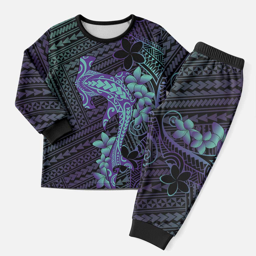 Purple Paradise Hawaii Christmas Pajama Set Hammerhead Shark Tattoo Curve Polynesian - Polynesian Pride