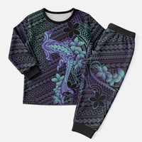 Purple Paradise Hawaii Christmas Pajama Set Hammerhead Shark Tattoo Curve Polynesian - Polynesian Pride