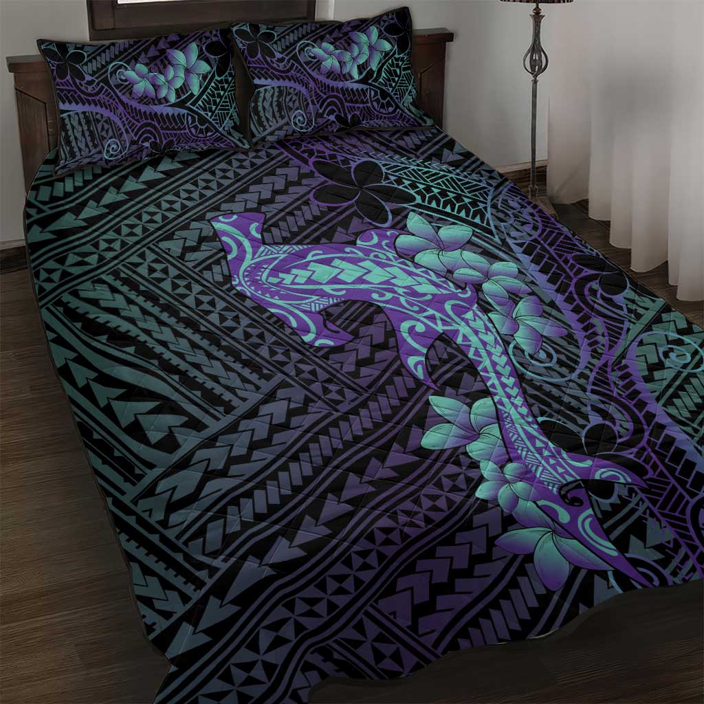 Purple Paradise Hawaii Quilt Bed Set Hammerhead Shark Tattoo Curve Polynesian - Polynesian Pride