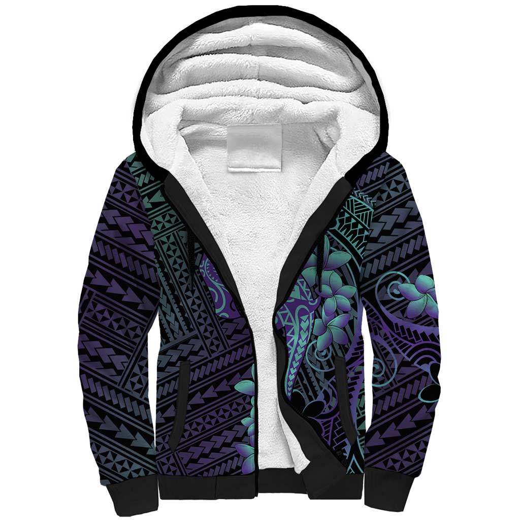 Purple Paradise Hawaii Sherpa Hoodie Hammerhead Shark Tattoo Curve Polynesian LT14 Unisex Purple - Polynesian Pride