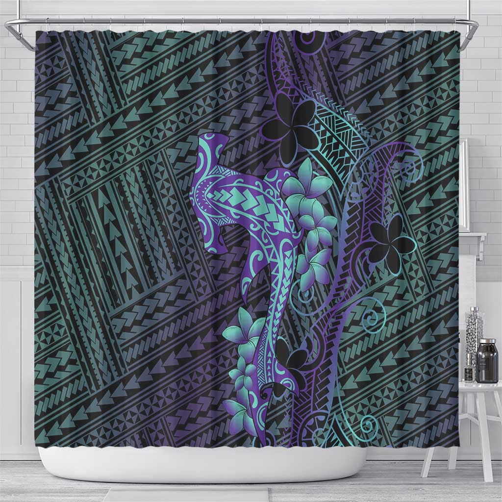 Purple Paradise Hawaii Shower Curtain Hammerhead Shark Tattoo Curve Polynesian - Polynesian Pride