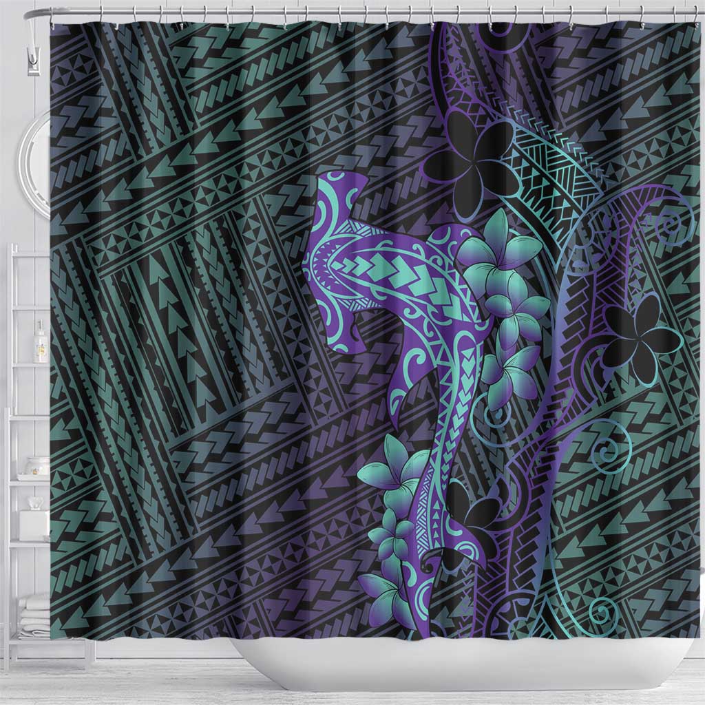 Purple Paradise Hawaii Shower Curtain Hammerhead Shark Tattoo Curve Polynesian - Polynesian Pride