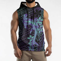 Purple Paradise Hawaii Sleeveless Hoodie Hammerhead Shark Tattoo Curve Polynesian LT14 - Polynesian Pride