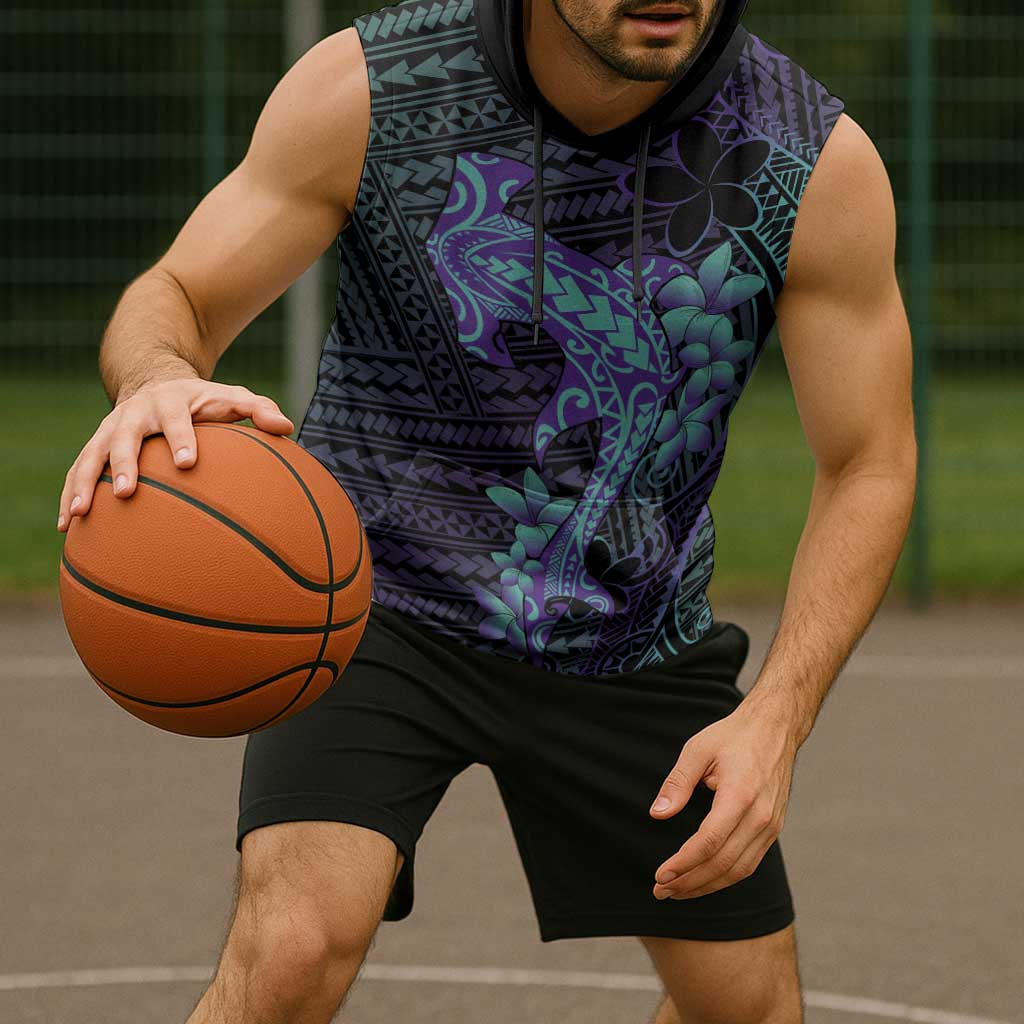 Purple Paradise Hawaii Sleeveless Hoodie Hammerhead Shark Tattoo Curve Polynesian LT14 - Polynesian Pride