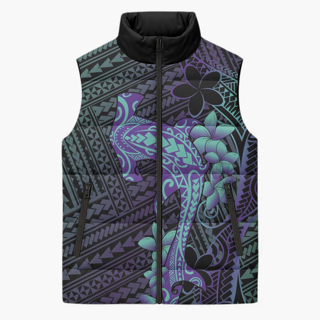 Purple Paradise Hawaii Sleeveless Puffer Jacket Hammerhead Shark Tattoo Curve Polynesian LT14 Unisex Purple - Polynesian Pride