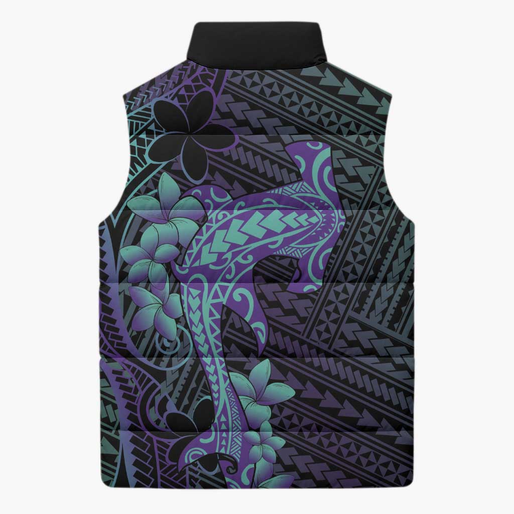 Purple Paradise Hawaii Sleeveless Puffer Jacket Hammerhead Shark Tattoo Curve Polynesian LT14 - Polynesian Pride
