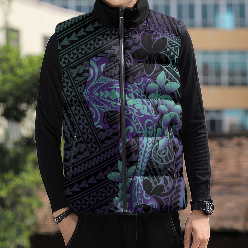 Purple Paradise Hawaii Sleeveless Puffer Jacket Hammerhead Shark Tattoo Curve Polynesian LT14 - Polynesian Pride