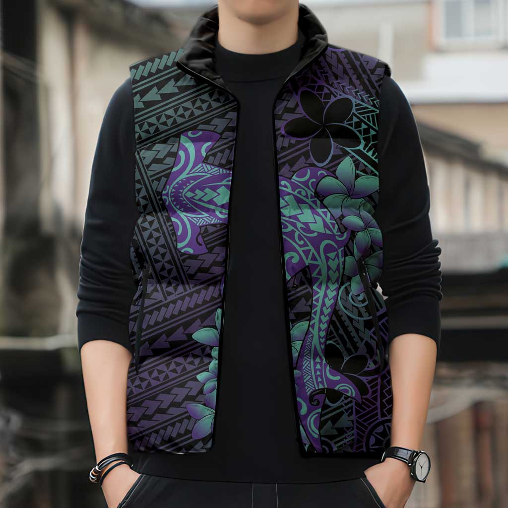 Purple Paradise Hawaii Sleeveless Puffer Jacket Hammerhead Shark Tattoo Curve Polynesian LT14 - Polynesian Pride