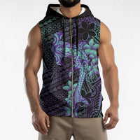 Purple Paradise Hawaii Sleeveless Zip Hoodie Hammerhead Shark Tattoo Curve Polynesian - Polynesian Pride
