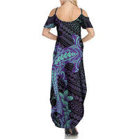 Purple Paradise Hawaii Summer Maxi Dress Hammerhead Shark Tattoo Curve Polynesian - Polynesian Pride