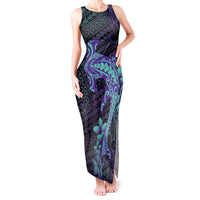 Purple Paradise Hawaii Tank Maxi Dress Hammerhead Shark Tattoo Curve Polynesian - Polynesian Pride